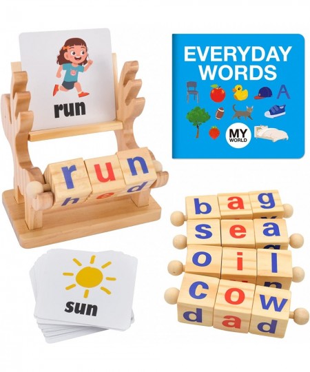 Montessori Toys for 3 4 5 Years Old Wooden Reading Blocks CVC Sight Words Game for Toddlers Letter Flash Cards for Kindergart...