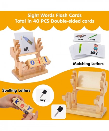 Montessori Toys for 3 4 5 Years Old Wooden Reading Blocks CVC Sight Words Game for Toddlers Letter Flash Cards for Kindergart...