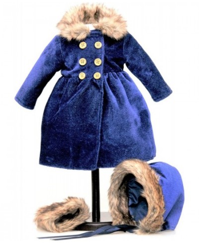 18 Inch Doll Clothes Outfit Blue Velvet American 1800's Style Winter Fur Trimmed Coat Hat & Faux Fur Muff Intended for Americ...