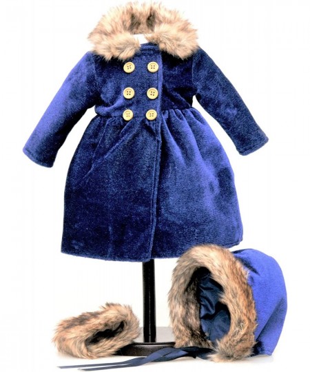 18 Inch Doll Clothes Outfit Blue Velvet American 1800's Style Winter Fur Trimmed Coat Hat & Faux Fur Muff Intended for Americ...