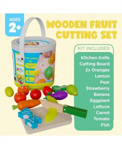 13 Pcs Wood Fruit & Veggie Set - Fruit & Vegetable Cutting Toy - Cutting Fruit Toys for Kids Kitchen Pretend Cooking - Wooden...