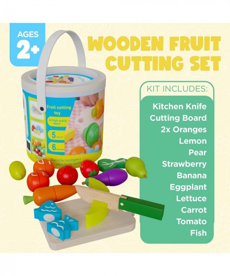 13 Pcs Wood Fruit & Veggie Set - Fruit & Vegetable Cutting Toy - Cutting Fruit Toys for Kids Kitchen Pretend Cooking - Wooden...