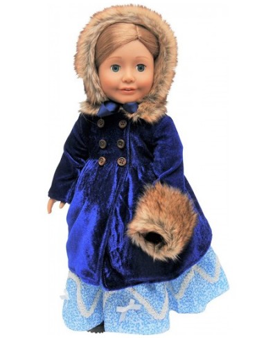 18 Inch Doll Clothes Outfit Blue Velvet American 1800's Style Winter Fur Trimmed Coat Hat & Faux Fur Muff Intended for Americ...