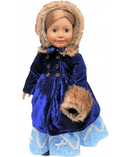 18 Inch Doll Clothes Outfit Blue Velvet American 1800's Style Winter Fur Trimmed Coat Hat & Faux Fur Muff Intended for Americ...