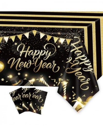 Happy New Year Tablecloth 3pcs New Years Eve Party Supplies Decorations 2023 Disposable Black and Gold Table Cover Happy New ...