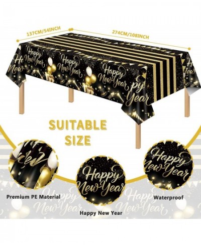 Happy New Year Tablecloth 3pcs New Years Eve Party Supplies Decorations 2023 Disposable Black and Gold Table Cover Happy New ...