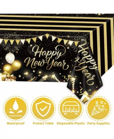 Happy New Year Tablecloth 3pcs New Years Eve Party Supplies Decorations 2023 Disposable Black and Gold Table Cover Happy New ...