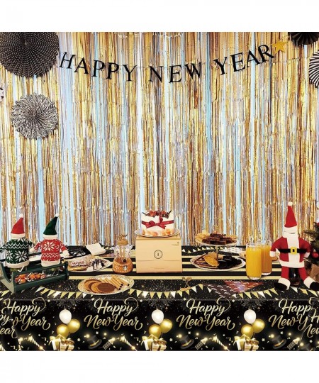 Happy New Year Tablecloth 3pcs New Years Eve Party Supplies Decorations 2023 Disposable Black and Gold Table Cover Happy New ...