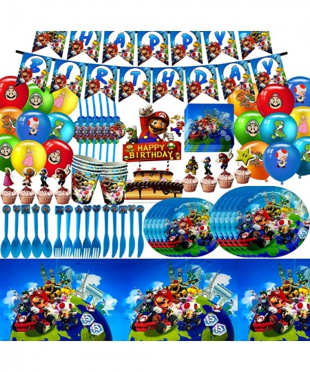 Super Mario Party Favor Party Decorations Super Mario party Themed Flatware Banner Balloons Plates Spoons Fork knives Napkins...