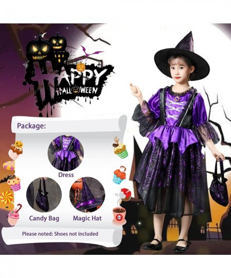 Witch Costume for Girls Toddler Purple Witch Dress Cute Witch Set with Witch Hat & Handbag for Halloween Cosplay Party $22.55...