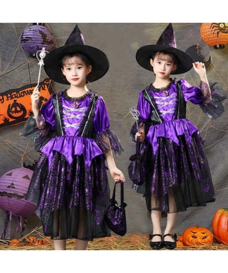 Witch Costume for Girls Toddler Purple Witch Dress Cute Witch Set with Witch Hat & Handbag for Halloween Cosplay Party $22.55...