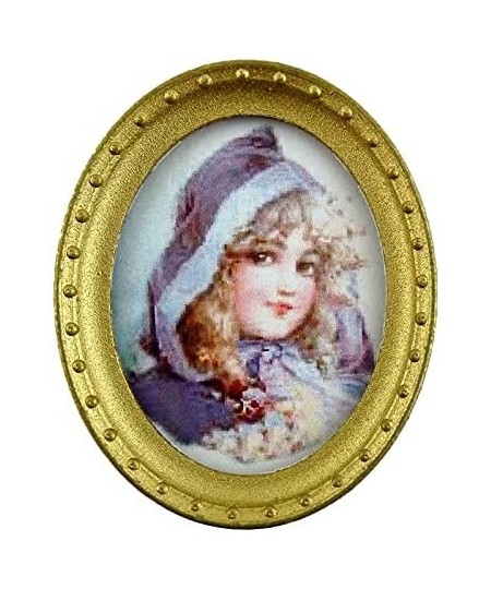 House Miniature Accessory Young Girl Portrait Picture in Oval Gold Frame B $17.31 - Dollhouse Accessories