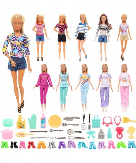 40 Pack for 11.5 Inch Girl Doll Accessories with 3 pcs Daily Clothes 3 pcs Pajamas 9 pcs Makeup 15 pcs Kitchenware and 10 Pai...