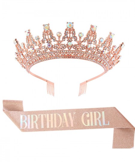 Birthday Sash and Tiara Kit Birthday Girl Sash and Birthday Queen Rhinestone Crown Rose Gold Sash and Rose Gold Crystal Tiara...