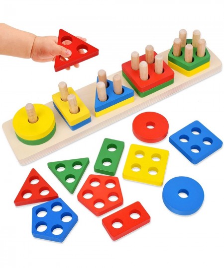 Montessori Toys for 1 2 3 Year Old Boys Girls Toddlers Wooden Sorting Stacking Toys for Toddlers 1-3 Wooden Block Puzzles for...