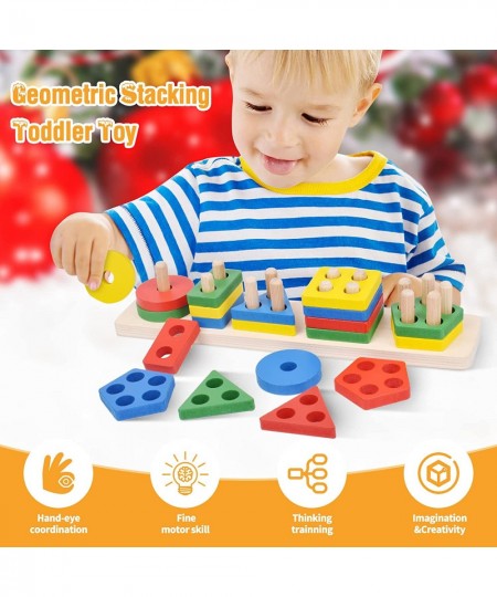 Montessori Toys for 1 2 3 Year Old Boys Girls Toddlers Wooden Sorting Stacking Toys for Toddlers 1-3 Wooden Block Puzzles for...