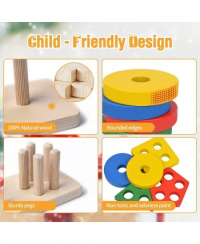 Montessori Toys for 1 2 3 Year Old Boys Girls Toddlers Wooden Sorting Stacking Toys for Toddlers 1-3 Wooden Block Puzzles for...