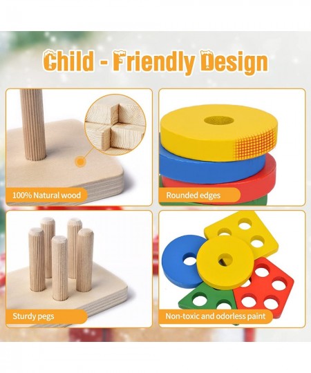 Montessori Toys for 1 2 3 Year Old Boys Girls Toddlers Wooden Sorting Stacking Toys for Toddlers 1-3 Wooden Block Puzzles for...