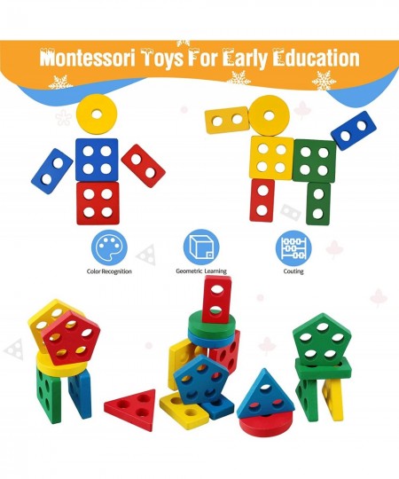 Montessori Toys for 1 2 3 Year Old Boys Girls Toddlers Wooden Sorting Stacking Toys for Toddlers 1-3 Wooden Block Puzzles for...