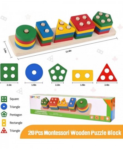 Montessori Toys for 1 2 3 Year Old Boys Girls Toddlers Wooden Sorting Stacking Toys for Toddlers 1-3 Wooden Block Puzzles for...