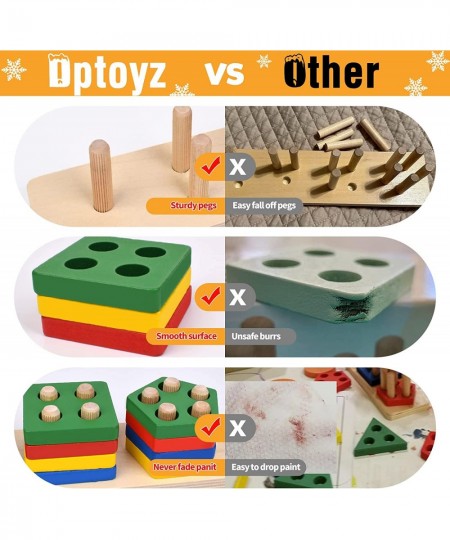 Montessori Toys for 1 2 3 Year Old Boys Girls Toddlers Wooden Sorting Stacking Toys for Toddlers 1-3 Wooden Block Puzzles for...