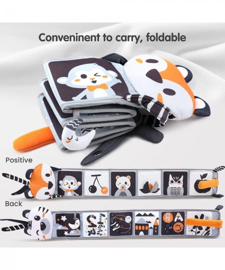 Baby Crib Hanging Rattle Toy & Soft Book Black and White High Contrast Tummy Time Animal Plush Hanging Toys with Mirror Early...