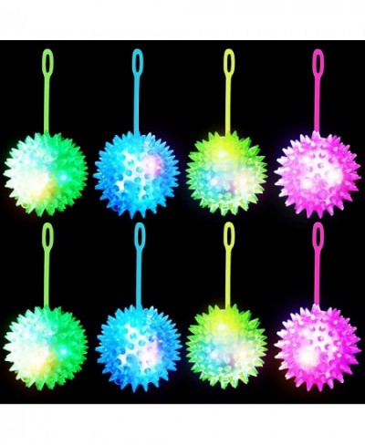 8 Pcs LED Light up Spike Rubber Ball Flashing Bouncy Balls Toy Elastic Sensory Teens Party Favor Sets Soft Colorful Cool Stre...