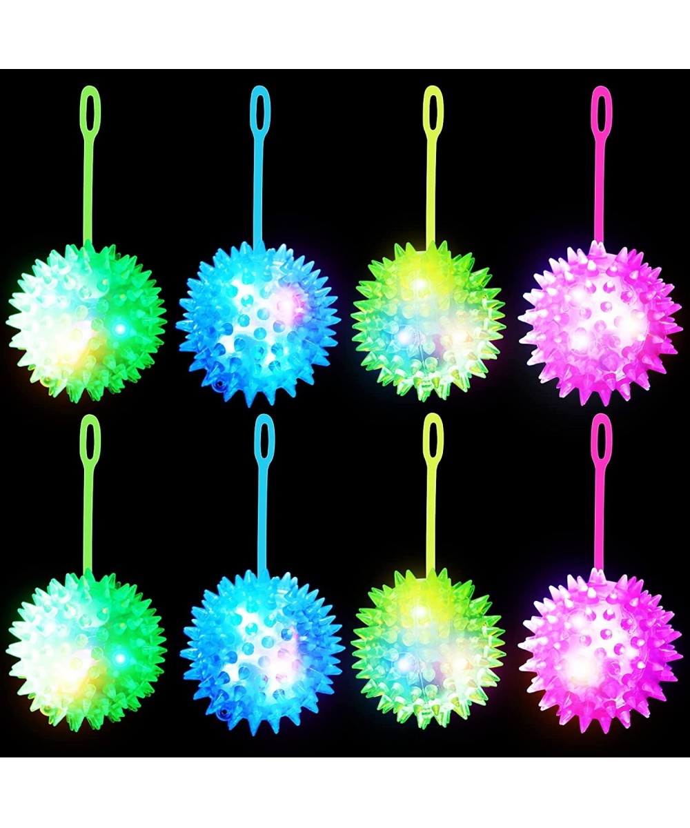 8 Pcs LED Light up Spike Rubber Ball Flashing Bouncy Balls Toy Elastic Sensory Teens Party Favor Sets Soft Colorful Cool Stre...