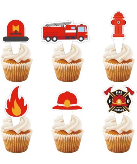 12 Pcs Fire Truck Cupcake Toppers Firetruck Theme Birthday Baby Shower Party Decorations Fireman Birthday Decors Fire Engine ...