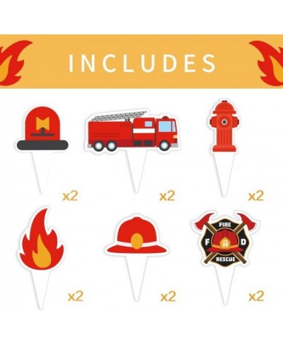 12 Pcs Fire Truck Cupcake Toppers Firetruck Theme Birthday Baby Shower Party Decorations Fireman Birthday Decors Fire Engine ...