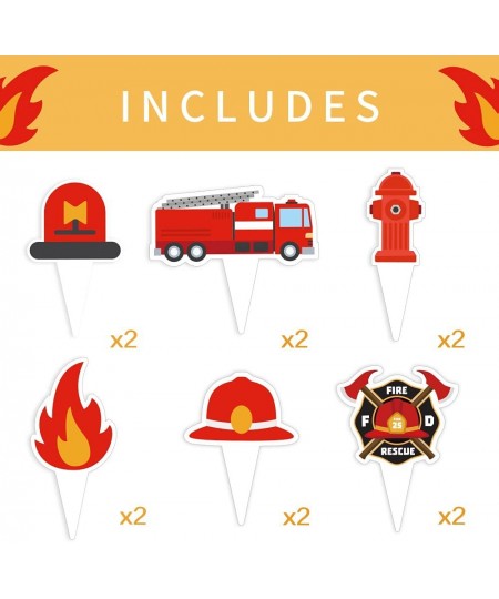 12 Pcs Fire Truck Cupcake Toppers Firetruck Theme Birthday Baby Shower Party Decorations Fireman Birthday Decors Fire Engine ...