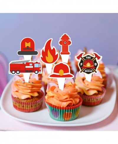 12 Pcs Fire Truck Cupcake Toppers Firetruck Theme Birthday Baby Shower Party Decorations Fireman Birthday Decors Fire Engine ...