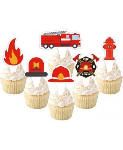 12 Pcs Fire Truck Cupcake Toppers Firetruck Theme Birthday Baby Shower Party Decorations Fireman Birthday Decors Fire Engine ...