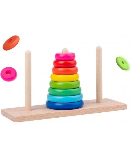 Wooden Towers of Hanoi (8 Rings) Rainbow Blocks Toy with Storage Box for Kids 3 Years and Up $25.74 - Early Development & Act...