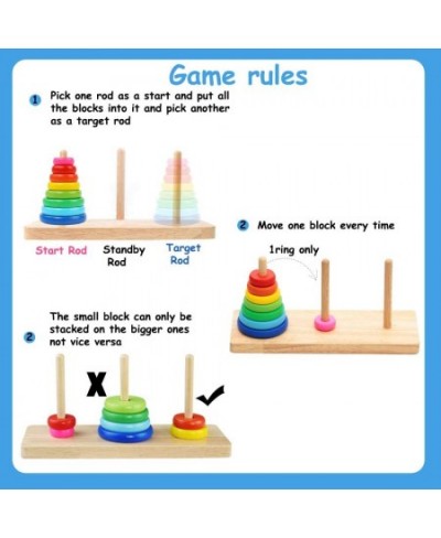 Wooden Towers of Hanoi (8 Rings) Rainbow Blocks Toy with Storage Box for Kids 3 Years and Up $25.74 - Early Development & Act...