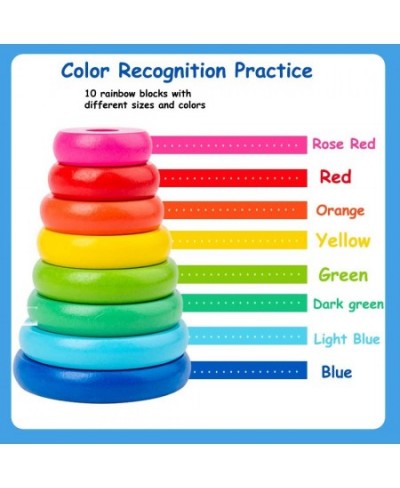 Wooden Towers of Hanoi (8 Rings) Rainbow Blocks Toy with Storage Box for Kids 3 Years and Up $25.74 - Early Development & Act...