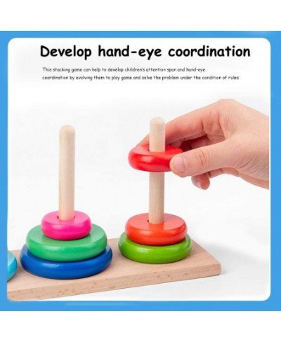 Wooden Towers of Hanoi (8 Rings) Rainbow Blocks Toy with Storage Box for Kids 3 Years and Up $25.74 - Early Development & Act...