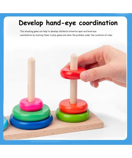 Wooden Towers of Hanoi (8 Rings) Rainbow Blocks Toy with Storage Box for Kids 3 Years and Up $25.74 - Early Development & Act...