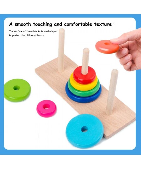 Wooden Towers of Hanoi (8 Rings) Rainbow Blocks Toy with Storage Box for Kids 3 Years and Up $25.74 - Early Development & Act...