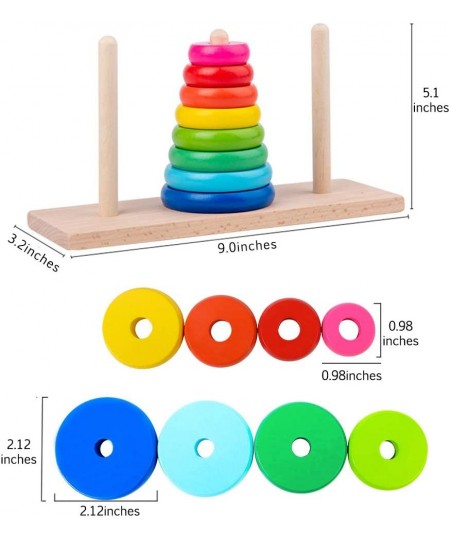 Wooden Towers of Hanoi (8 Rings) Rainbow Blocks Toy with Storage Box for Kids 3 Years and Up $25.74 - Early Development & Act...