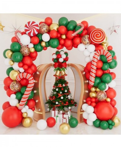 Christmas Balloon Garland Arch Kit with Red White Golden Dark Green Balloons Candy Foil Balloons Candy Cane Balloons Gold Seq...