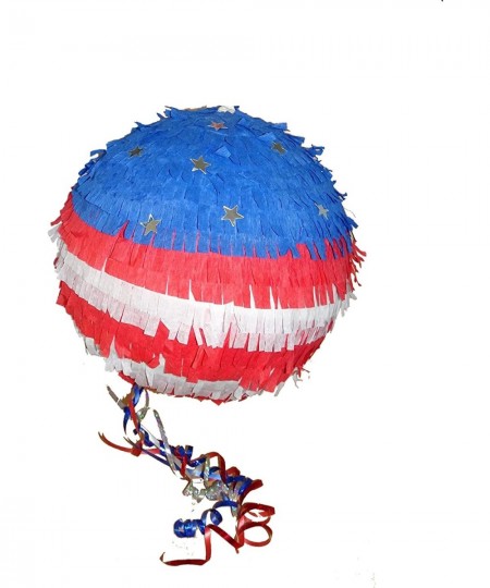 CTT PATRIOTIC AMERICAN FLAG COLORS 11" ROUND 4TH OF JULY 3D PINATA - DECORATION RED BLUE AND WHITE PARTY INDEPENDANCE DAY PIÑ...