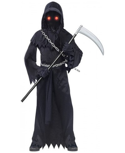 Grim Reaper Costume Kids Scary Costumes with Glowing Red Eyes Halloween Cosplay with Plastic Toys for Boys Girls $47.70 - Kid...