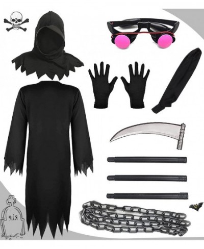 Grim Reaper Costume Kids Scary Costumes with Glowing Red Eyes Halloween Cosplay with Plastic Toys for Boys Girls $47.70 - Kid...