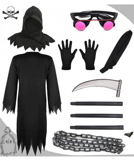 Grim Reaper Costume Kids Scary Costumes with Glowing Red Eyes Halloween Cosplay with Plastic Toys for Boys Girls $47.70 - Kid...