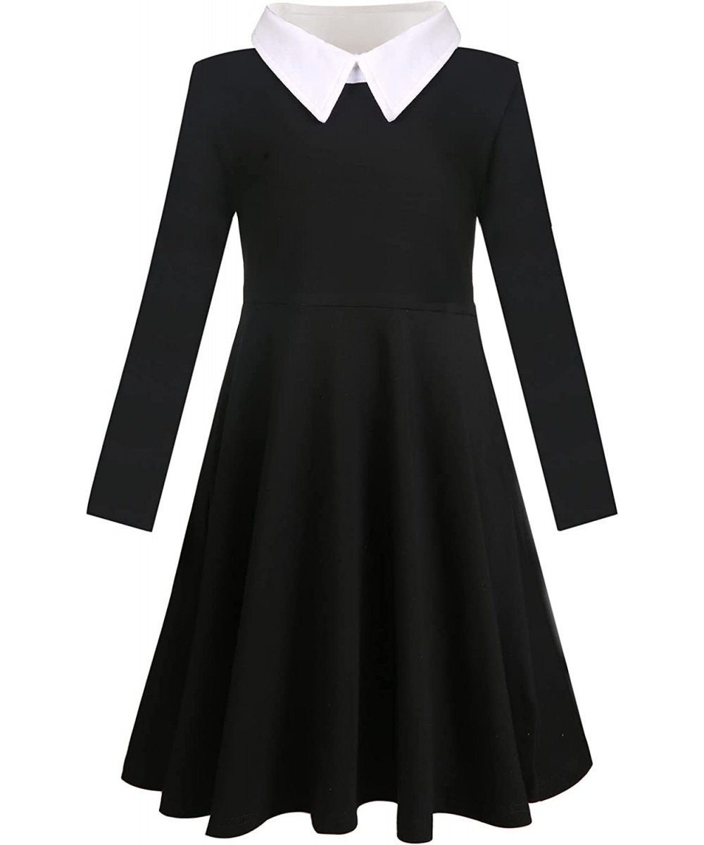 Girls Black Halloween Halloween Peter Pan Collar Dress Clothes Kids Cotton Long Sleeve Twirly Dress Size 5-12 Years $38.50 - ...