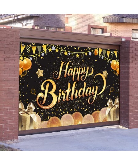 Happy Birthday Backdrop Banner Black and Gold Birthday Party Decorations for Women Men Large Glitter Birthday Backdrop Sign P...