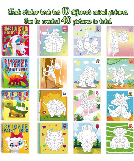 4PCS Crafts for Kids Ages 4-8 Sticker Paint Books - Includes Unicorn Dinosaur Llama and More Animal Designs Gift Party Create...