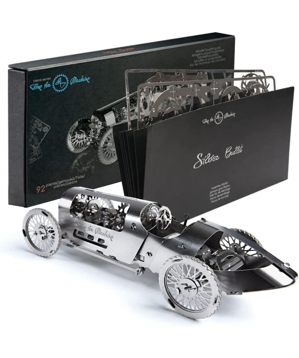 Model Car Kit - 3D Model kit Silver Bullet - Moving Wind-Up Retro Car Model | 3D Puzzle for Adults - Metal DIY Kit | Beautifu...