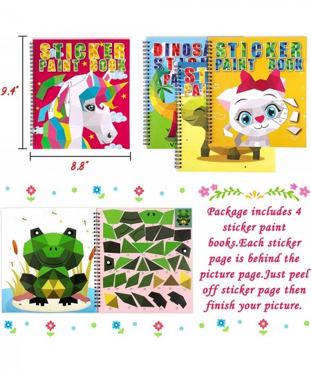 4PCS Crafts for Kids Ages 4-8 Sticker Paint Books - Includes Unicorn Dinosaur Llama and More Animal Designs Gift Party Create...